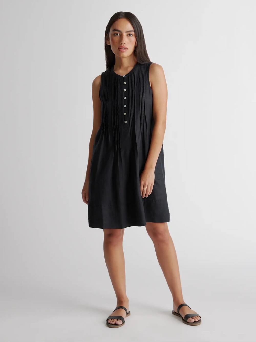 Quince 100% European Linen Size M Sleeveless Swing Dress Minimalist Quiet Luxury